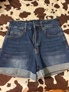 SHEIN Dark Blue Rolled Hem Denim Shorts